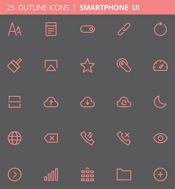 Vector illustration of Smartphone UI Outline Icons (Set of 25)