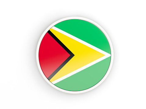 Flag of guyana. Round icon with white frame.3D illustration