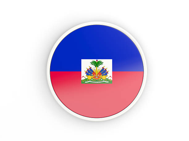 Flag of haiti. Round icon with white frame.3D illustration