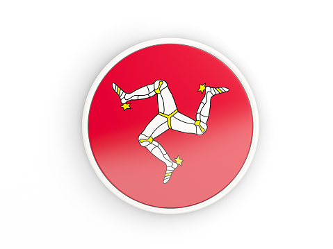Flag of isle of man. Round icon with white frame.3D illustration