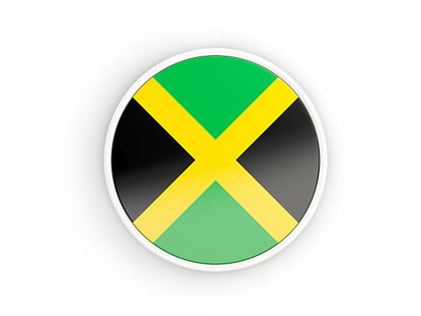 Flag of jamaica. Round icon with white frame.3D illustration