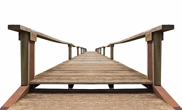 istock Old wooden bridge isolated on white background 576598788