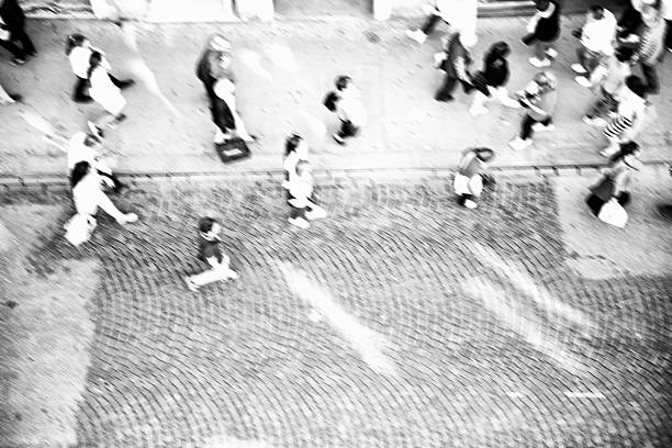 istock People walking, Rome - Italy. Aerial View. Black And White. 576600830
