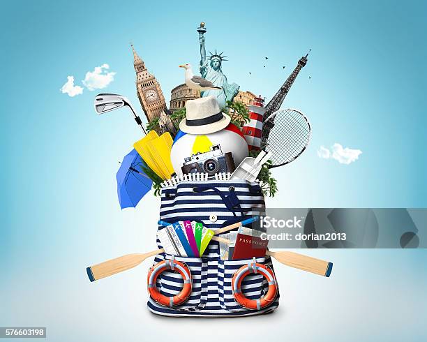 Striped Sea Bag Stock Photo - Download Image Now - Image Montage, Composite Image, Adventure