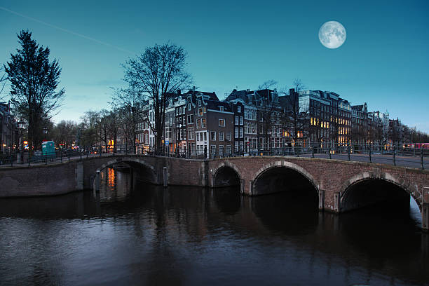 istock Amsterdam canal bridge scenics night view, Netherlands 576605772