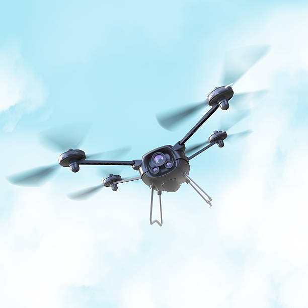 istock aerial robot drone, quadrocopter, with camera flying in the blue 576608322