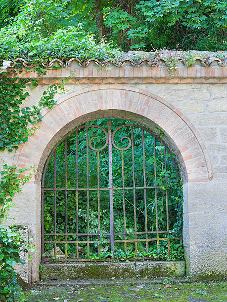 istock Old iron gate, the entrance to the park. 576710176