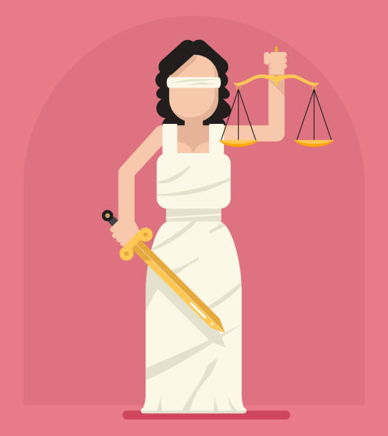 ilustraciones, imágenes clip art, dibujos animados e iconos de stock de themis femida con escalas y espada símbolo de la ley de justicia - iustitia