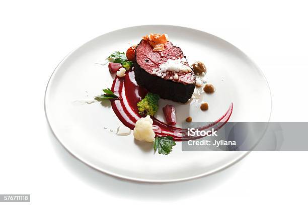 Veal Fillet Molecular Cuisine With Steak Stock Photo - Download Image Now - Gourmet, Plate, Steak