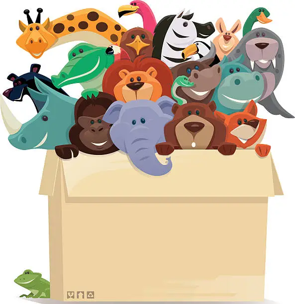 Vector illustration of group of wild animals in cartons