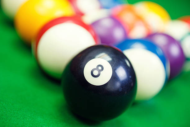 istock billiard balls on a green pool table, closeup 576712610