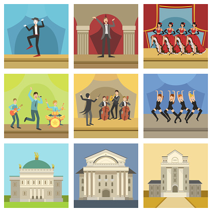 Theatre Buildings And Stage Perfomances Icons