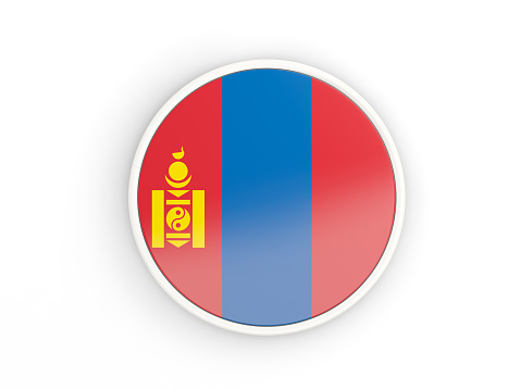 Flag of mongolia. Round icon with white frame.3D illustration