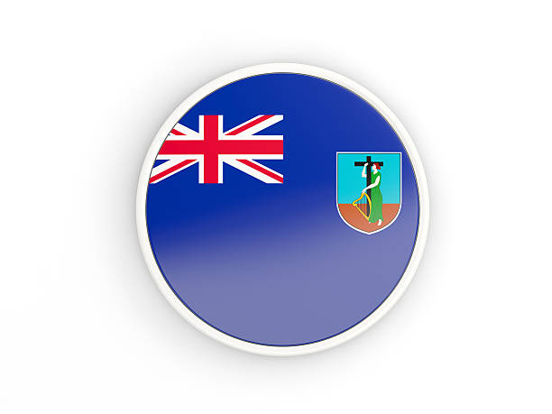 Flag of montserrat. Round icon with white frame.3D illustration