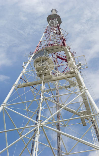 istock Telecommunication steel lattice tower against the sky 576718310