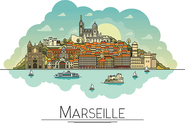 Vector Line Art Marseille, Frankreich, Reise-Sehenswürdigkeiten und Architektur-Ikone – Vektorgrafik