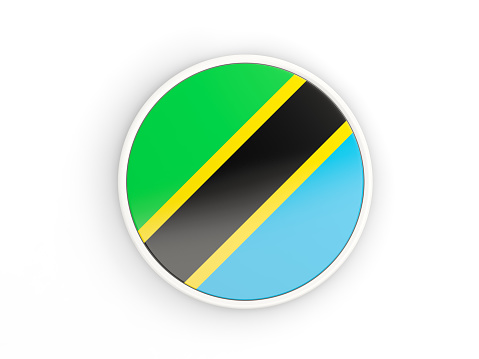 Flag of tanzania. Round icon with white frame.3D illustration