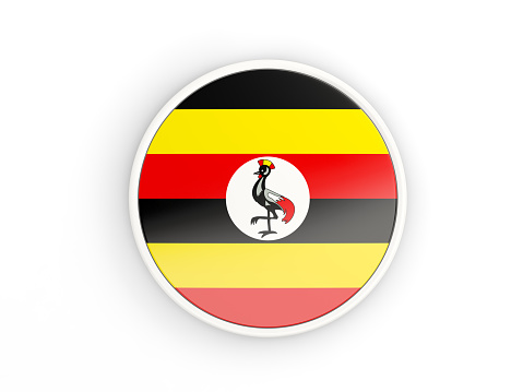 Flag of uganda. Round icon with white frame.3D illustration