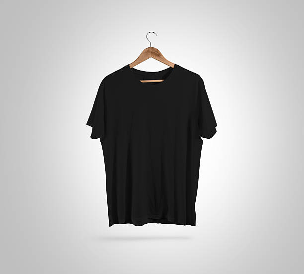istock Blank black t-shirt front on hanger, design mockup, clipping 576720828