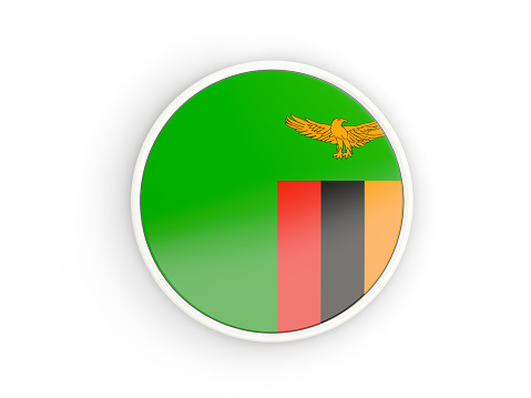 Flag of zambia. Round icon with white frame.3D illustration
