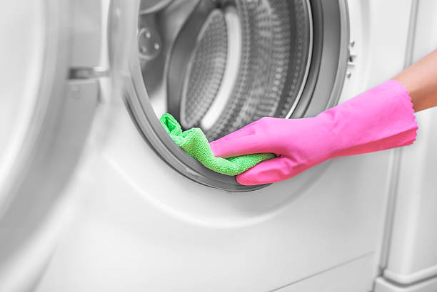 istock Female hand wash washing machine. 576722152