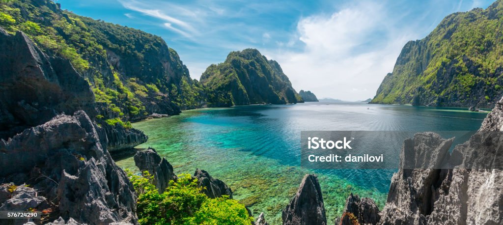 El Nido, Philippines Beautiful day at El Nido, Philippines. High resolution panorama Landscape - Scenery Stock Photo