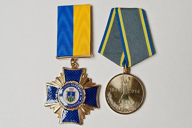 istock Ukrainian medal 70th war anniversary on white background 576725456