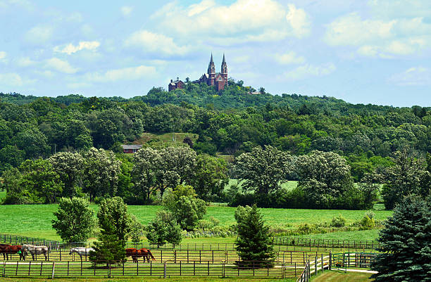 Farmland, Hills and a Cathedral Countryside scene in Wisconsin jainism photos stock pictures, royalty-free photos & images