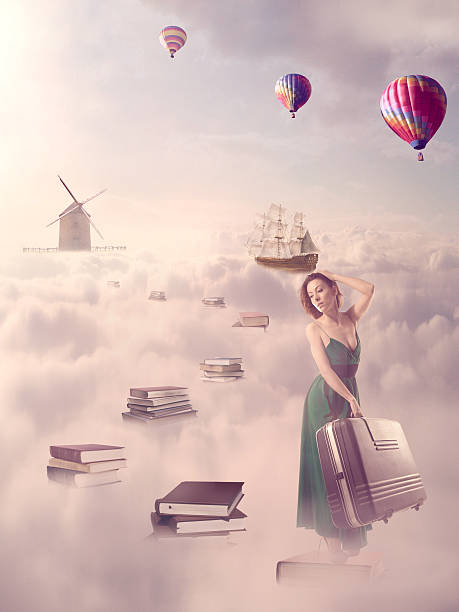 istock In search for knowledge. Woman walking down book pass 576730598