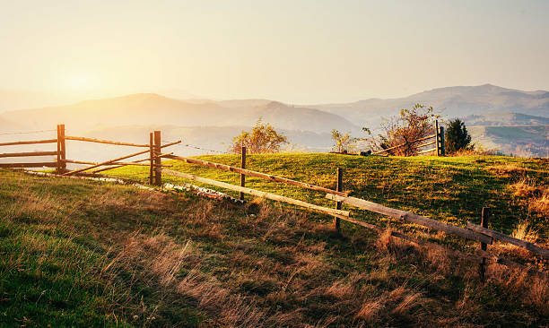 istock Fantastic sunny hills under morning sky. Dramatic scenery. 576731088