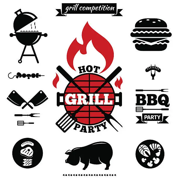 Vector illustration of Grill party objects