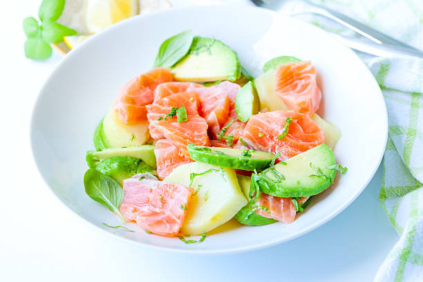 Smoked salmon salad with avocado and potato