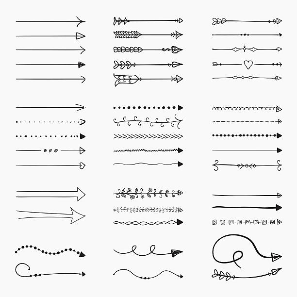 Conjunto de elementos em forma de seta desenhada por mão preta do vetor - ilustração de arte em vetor