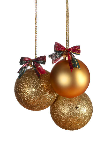 istock Three gold Christmas balls 576736380