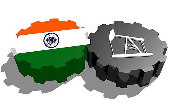 istock Gear with oil pump textured by India flag 576738422