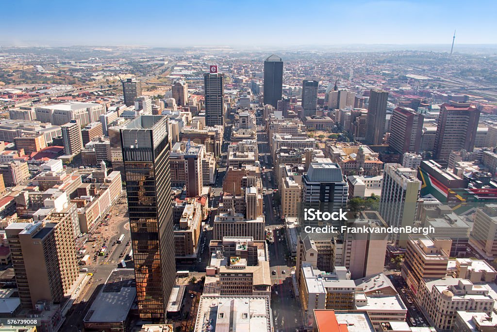 Downtown Johannesburg Aerial view of downtown Johannesburg with view of Gandhi Square and City Hall. Johannesburg Stock Photo