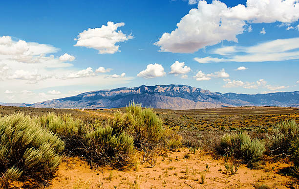 Southwestern Sunset Landscape with Sandia Mountains Sandia Mountains, Albuquerque, Southwest USA, Mountain and New Mexico as primary. bernalillo county stock pictures, royalty-free photos & images