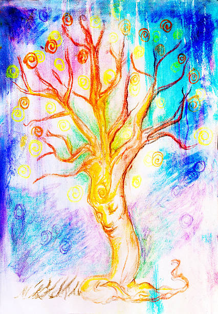 istock drawing of a spiritual tree with face on abstract background 576740238