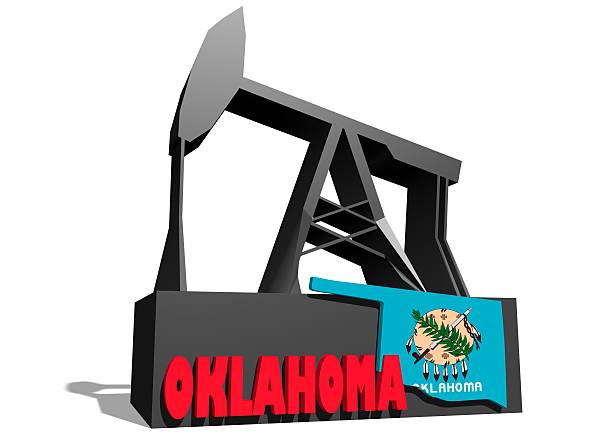 오일 펌프 및 오클라호마 지도 - oil rig oklahoma oil pump oil industry 뉴스 사진 이미지