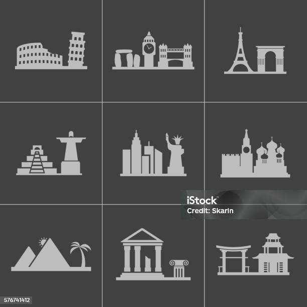 Vector Black Landmarks Icons Set Stock Illustration - Download Image Now - Arranging, Black Color, China - East Asia