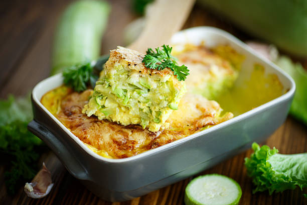 casserole with cheese and zucchini stock photo