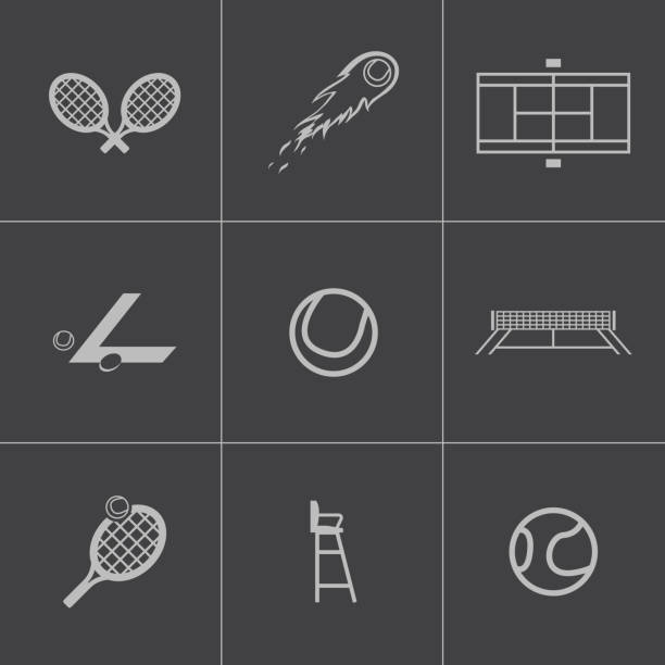 vektor schwarz-icon-set - tennis wimbledon award sign stock-grafiken, -clipart, -cartoons und -symbole