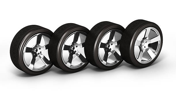 istock Car wheels isolated on white background 3d 576746262