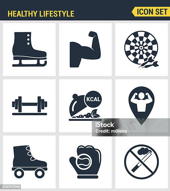 Icons Set Premium Quality Of Healthy Lifestyle Icon Collection Gym Stock Illustration - Download Image Now