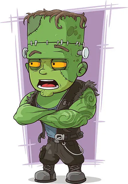 Vector illustration of Cartoon scary green monster Frankenstein