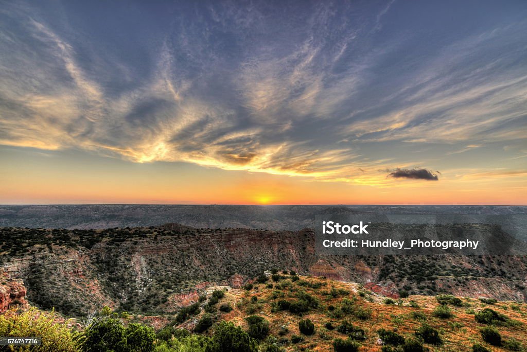 Sunrise Hard Pole Sunrise at Palo Duro Canyon in the Texas Panhandle Texas Stock Photo