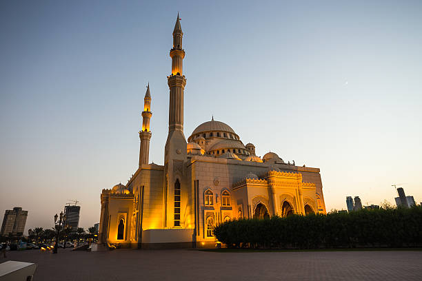 istock Al Noor Mosque in Sharjah at night 576756824
