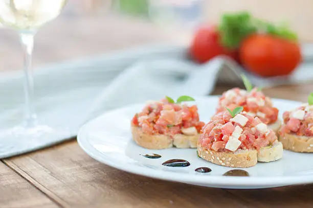 Dakos, Bruschetta  with tomato, greek cheese feta and basil