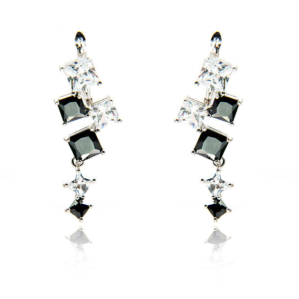 istock Pair of spinel diamond earrings isolated on white 576894380