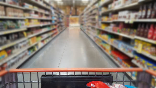 istock Empty shopping cart in supermarket. 576894998